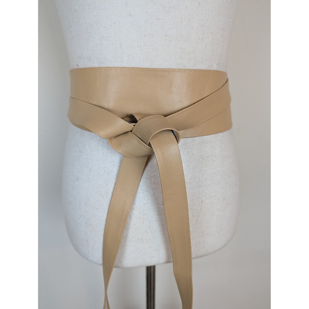 ADA Collection Belt One Size Camel Tan Leather Wrap Waist Tie Minimalist NEW